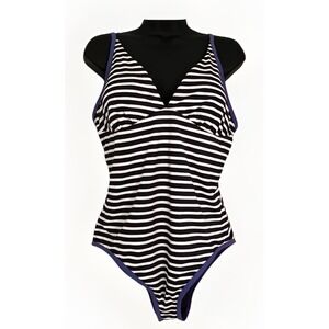 L.L.Bean Womens 16 One Piece‎ Swimsuit Navy White Stripe UPF 50+ NWT